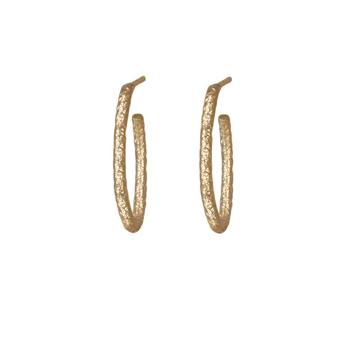 open hoop, post wire textured hoop earring as seen on HBO’s The Newsroom, in 18k rose gold <span class='visuallyhidden'>Call, text 323-404-2959 for shopping help.</span>